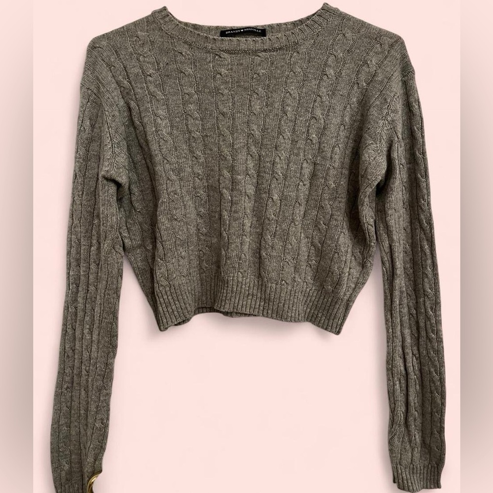 Brandy Melville Cable Knit Cropped Sweater in Gray